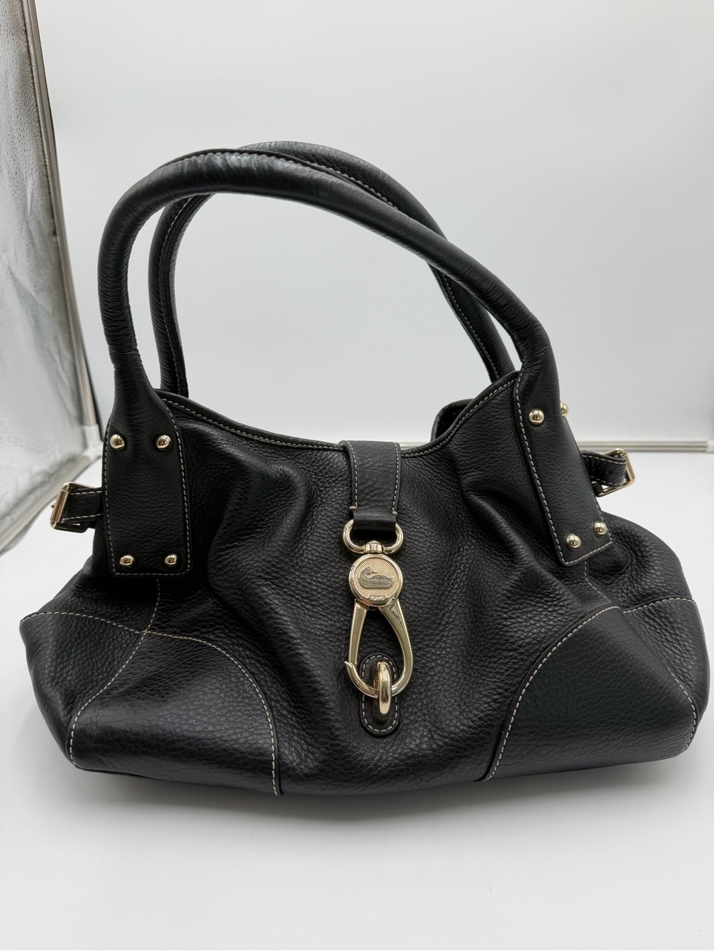 Vintage Dooney & Bourke 706016 Black Pebbled Leather Satchel Duck 1975